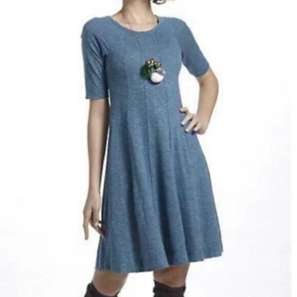 Ganni Threaded Trails Winter Jersey Dress in Heathered Blue Size Small - Picture 1 of 11